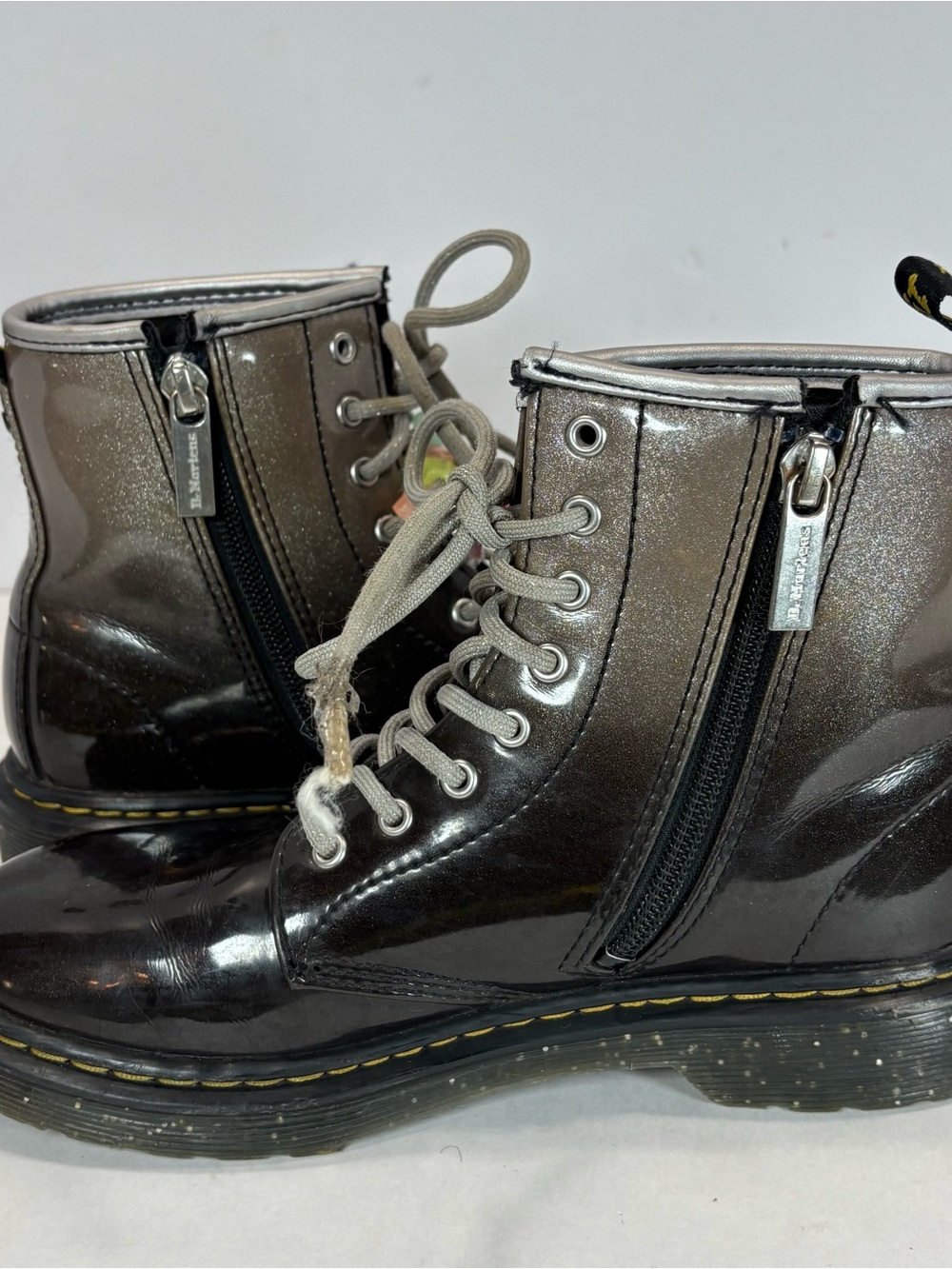 Dr. Martens Boots Patent Leather Black Silver Glitter Ombre Kids' Size US 3 EUC - Picture 7 of 10